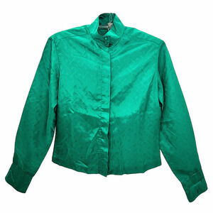 Ellen Tracy Vintage Damask High Neck French Cuff  Long‎ Sleeve Blouse